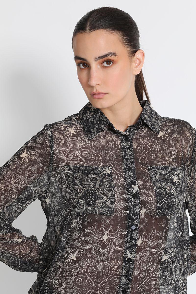 Blusa Camisera Gasa Estampada Negro Liola-2