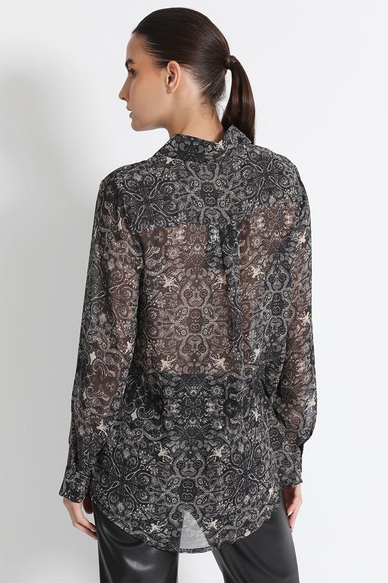 Blusa Camisera Gasa Estampada Negro Liola-3