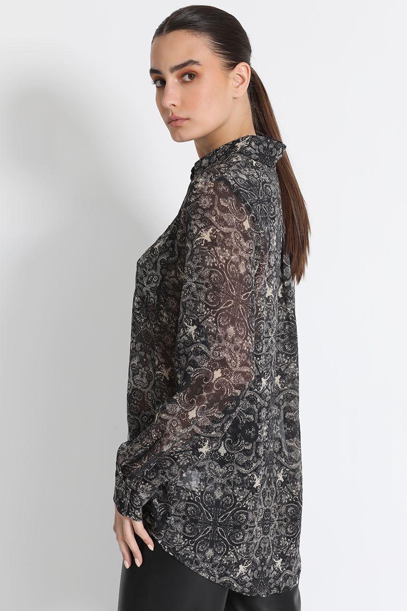Blusa Camisera Gasa Estampada Negro Liola-4