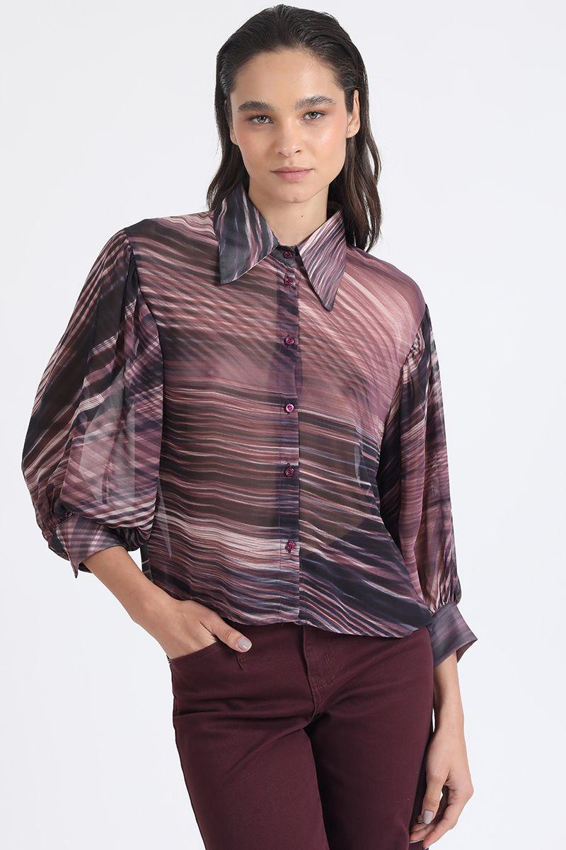 Blusa Gasa Estampada, Burdeo Liola-4
