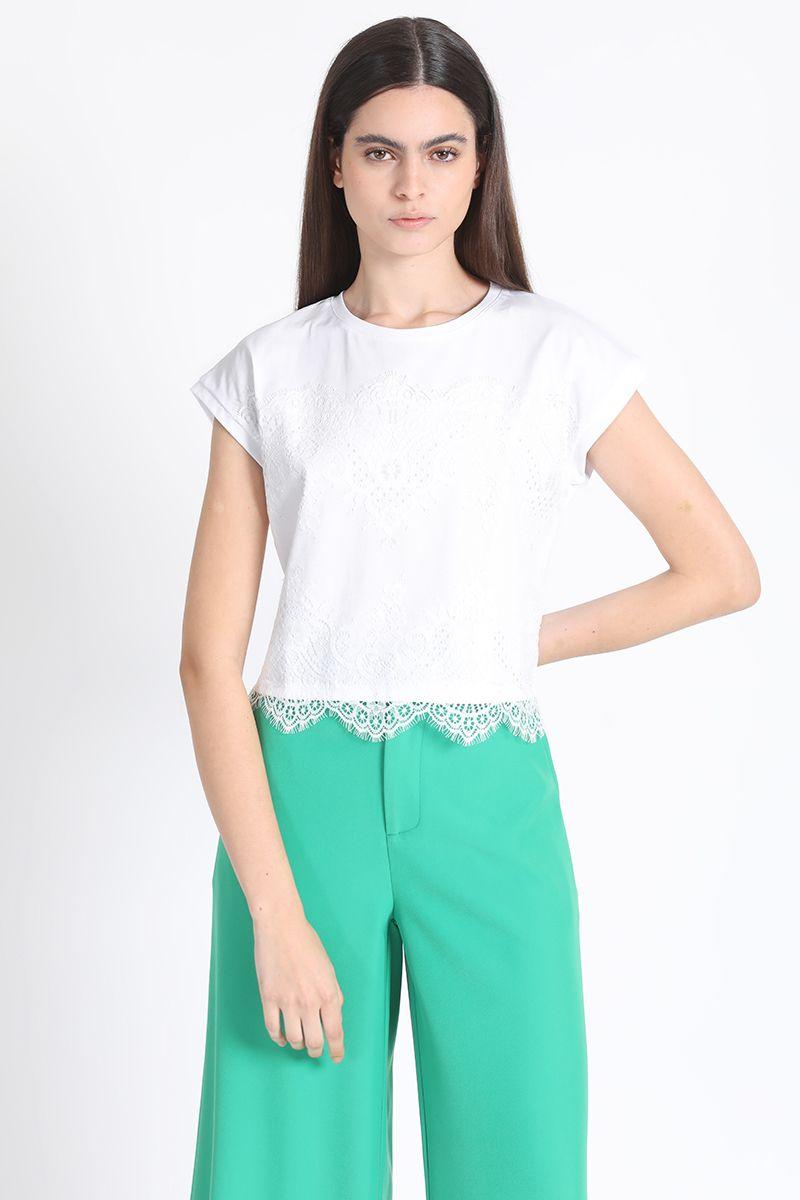 Polera Mix Encaje Sobrepuesto, Crudo Liola-0