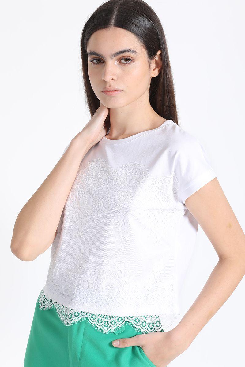 Polera Mix Encaje Sobrepuesto, Crudo Liola-2