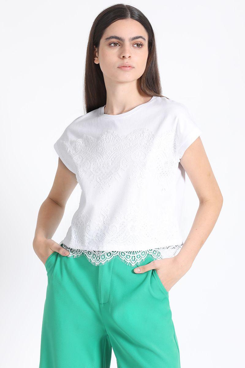 Polera Mix Encaje Sobrepuesto, Crudo Liola-3