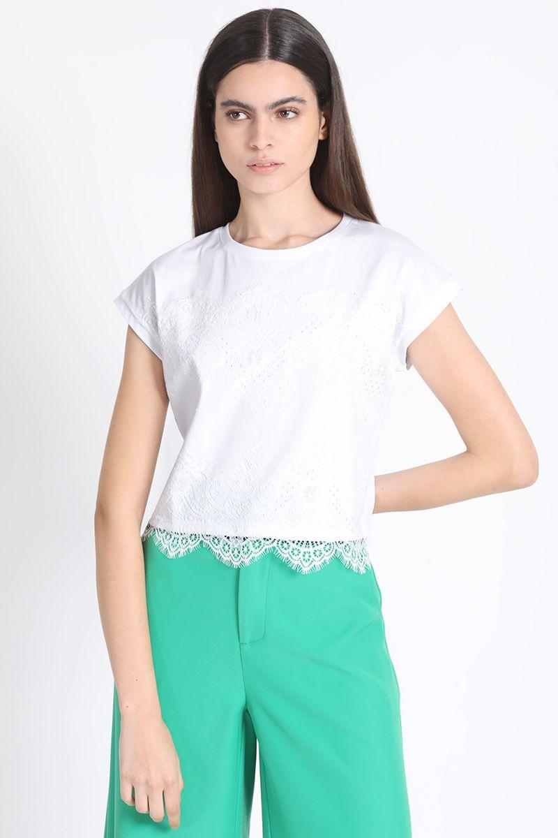 Polera Mix Encaje Sobrepuesto, Crudo Liola-5
