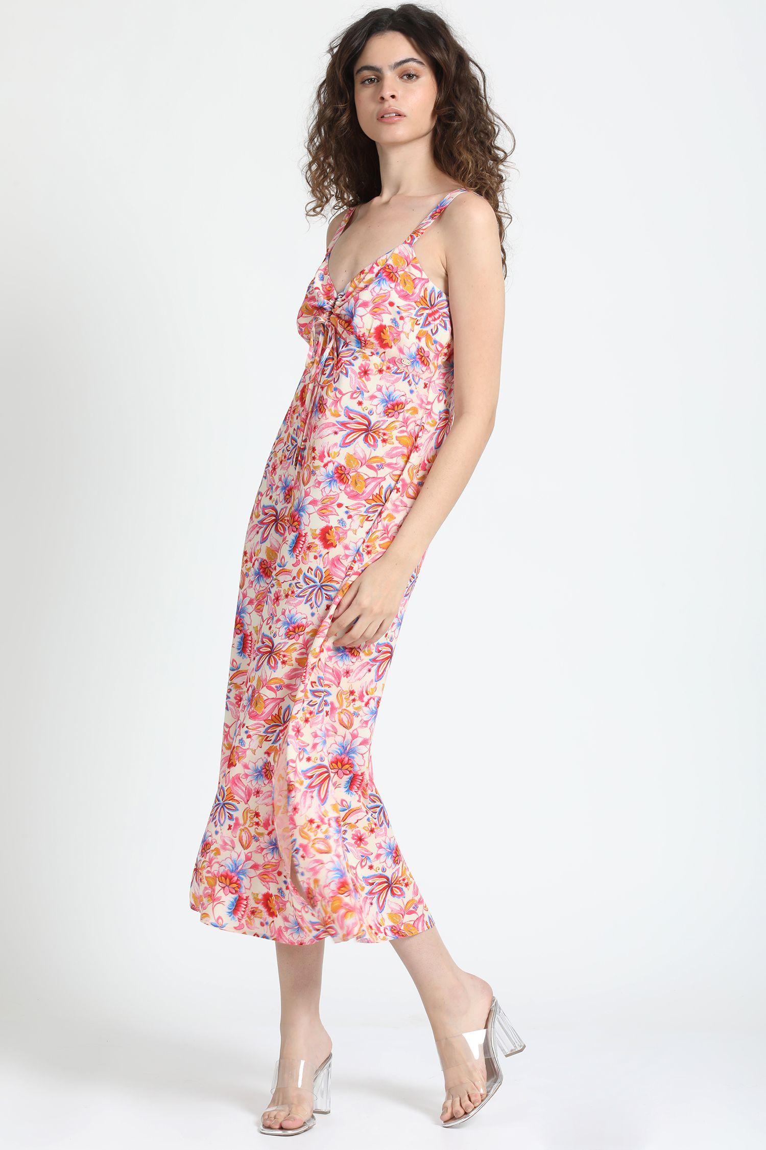 Vestido Sesgado Midi Estampado Rosa Liola-4