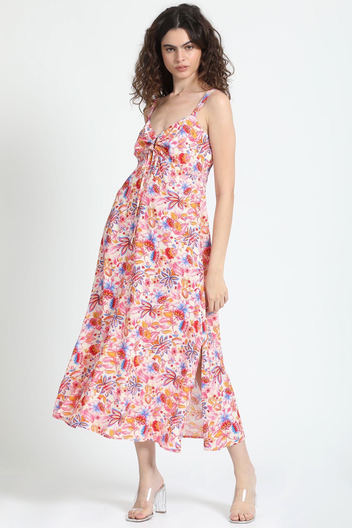 Vestido Sesgado Midi Estampado Rosa Liola-5