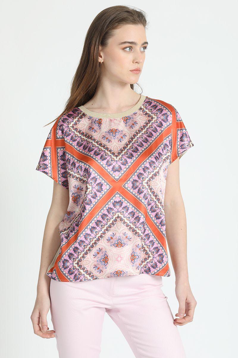 Polera Satin Estampado Pañuelo Rosa Liola-0