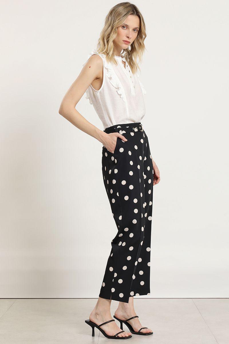 Pantalon sastre, lunares, cinturon, beige Liola-2