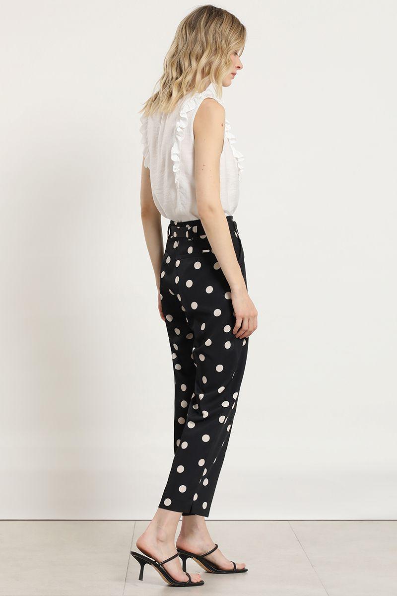 Pantalon sastre, lunares, cinturon, beige Liola-5
