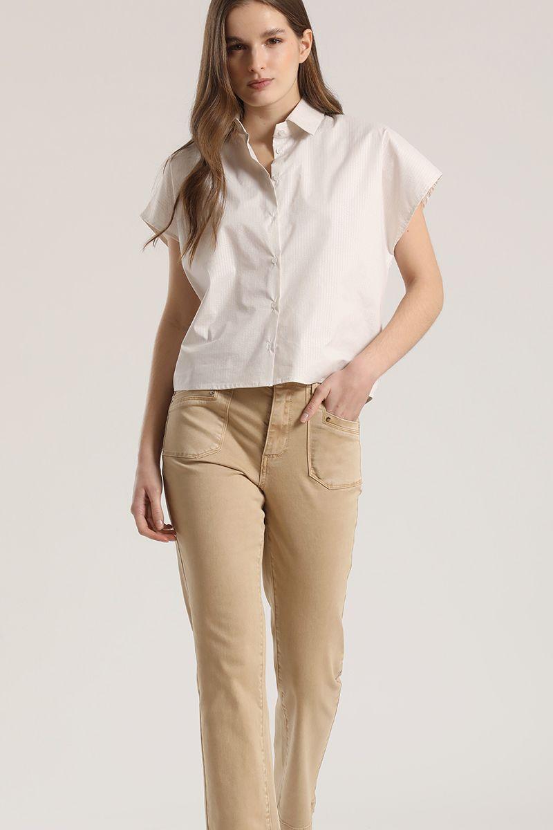 Blusa rayas metalizado liola mujer beige-2