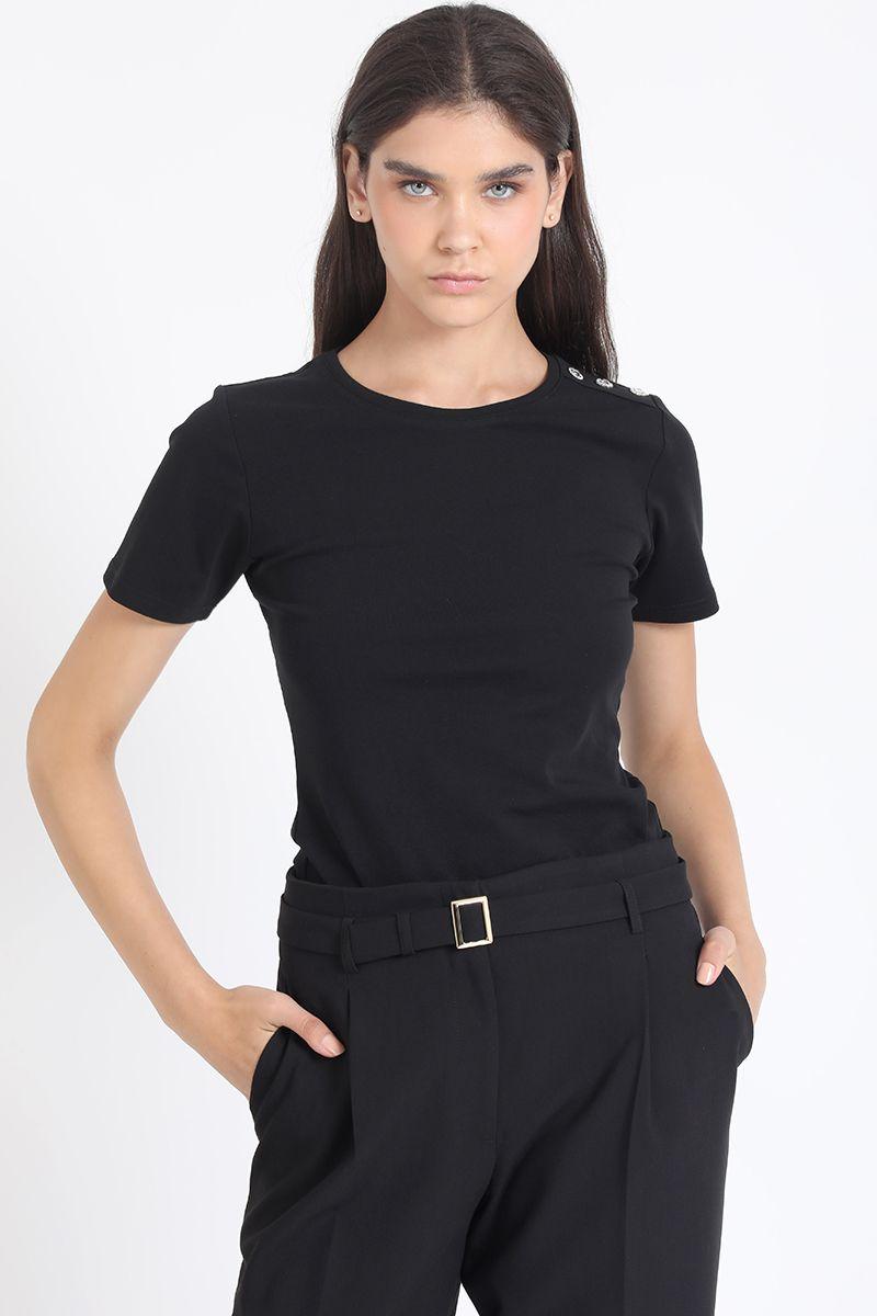 Polera Algodón Spandex Aplicación Strass, Negro Liola-5