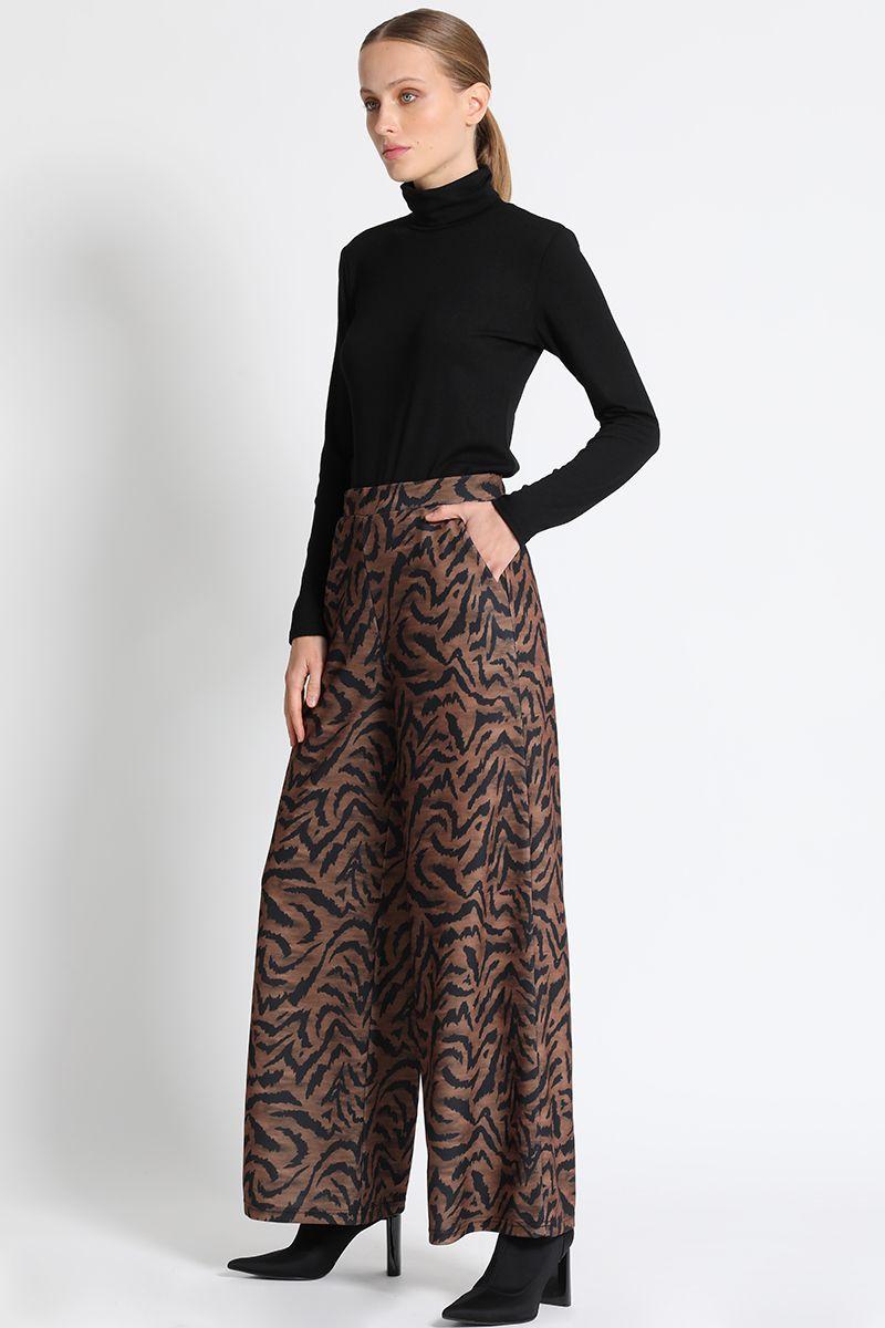 Pantalón Ancho Estampado Café Liola-1