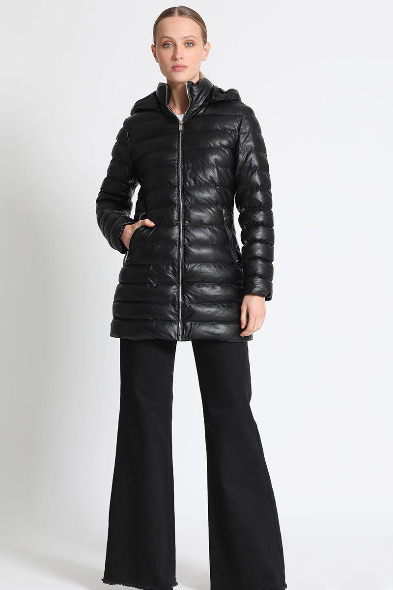 Parka Larga Efecto Piel Negro Liola-1