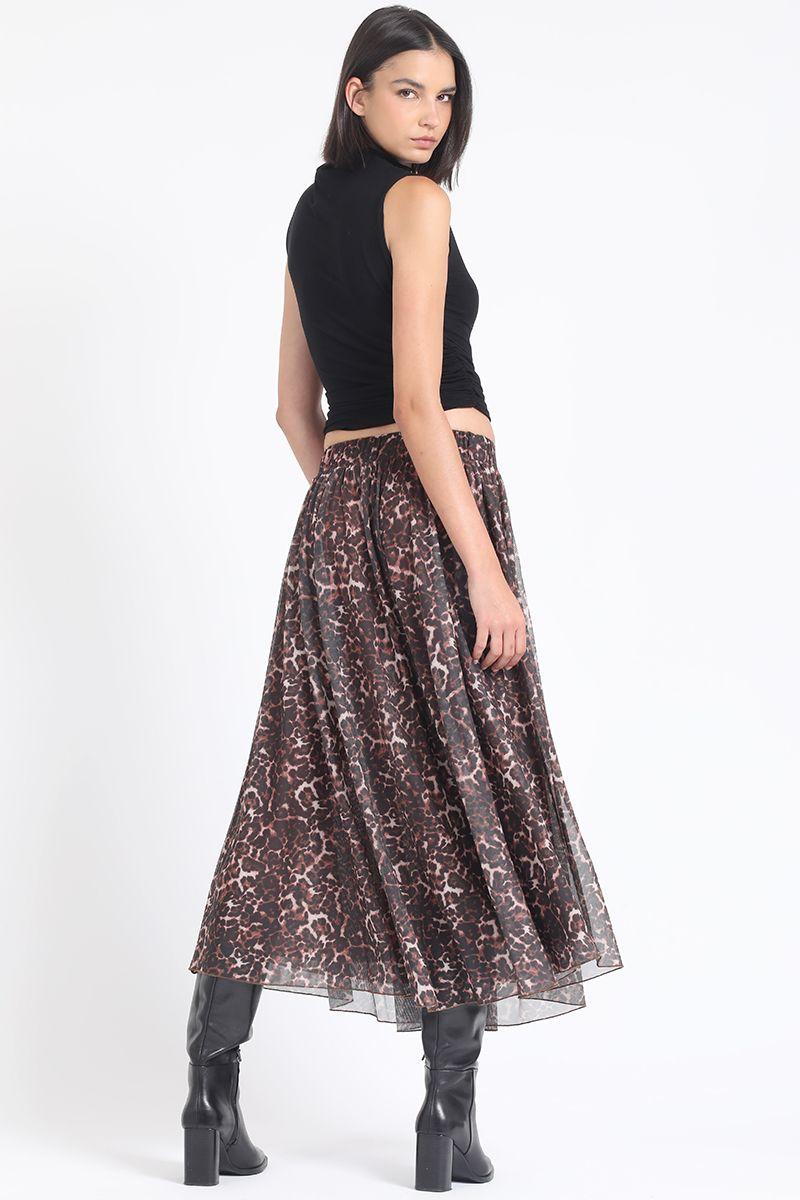 Falda Larga Malla Estampada Leopardo, Negro Liola-3