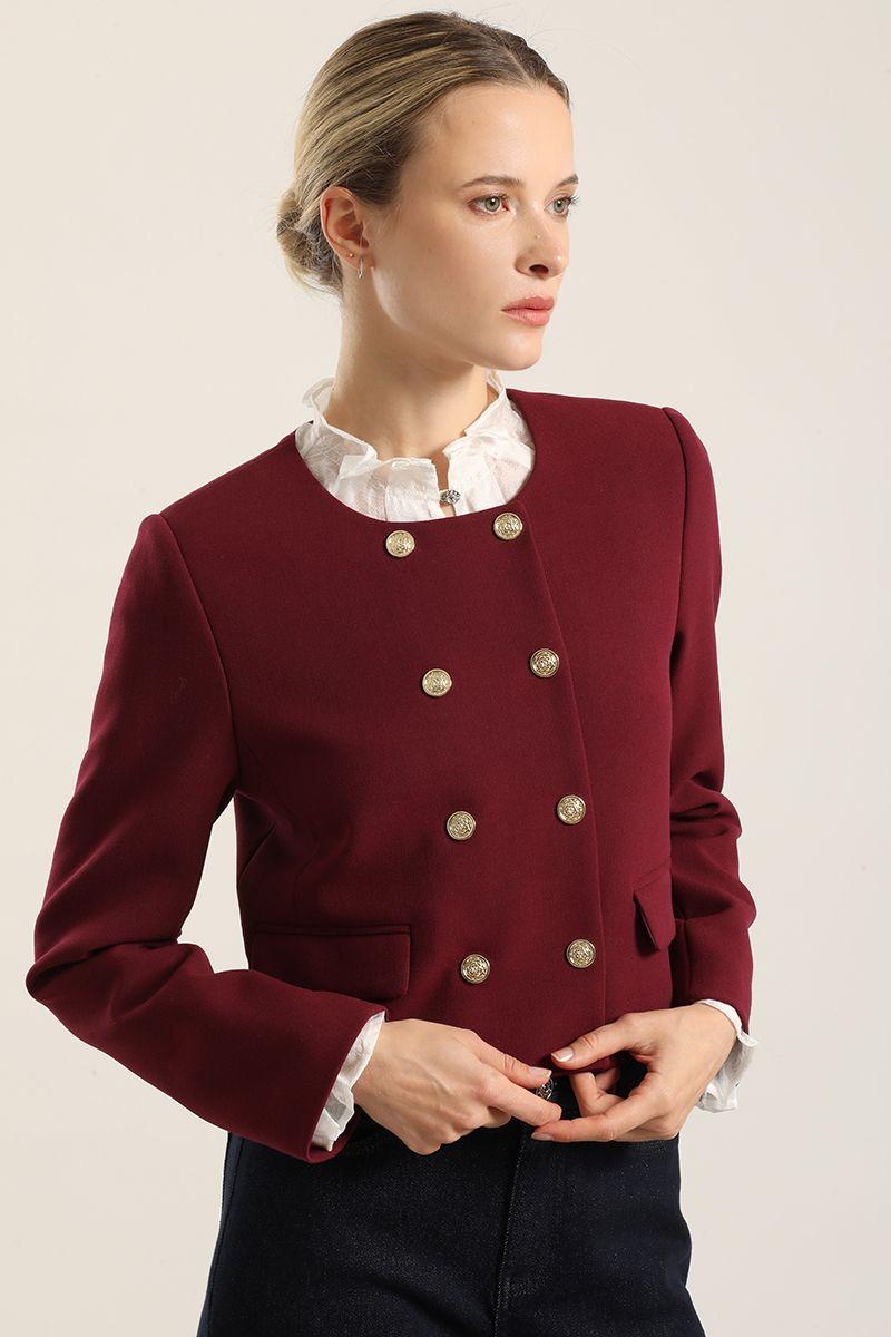 Chaqueta cropped, cruzada, burdeo Liola-4