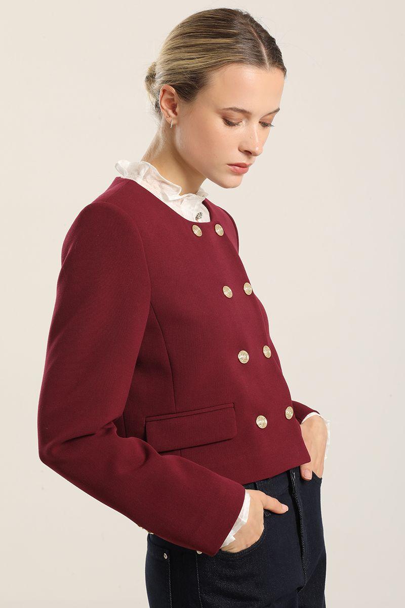 Chaqueta cropped, cruzada, burdeo Liola-5