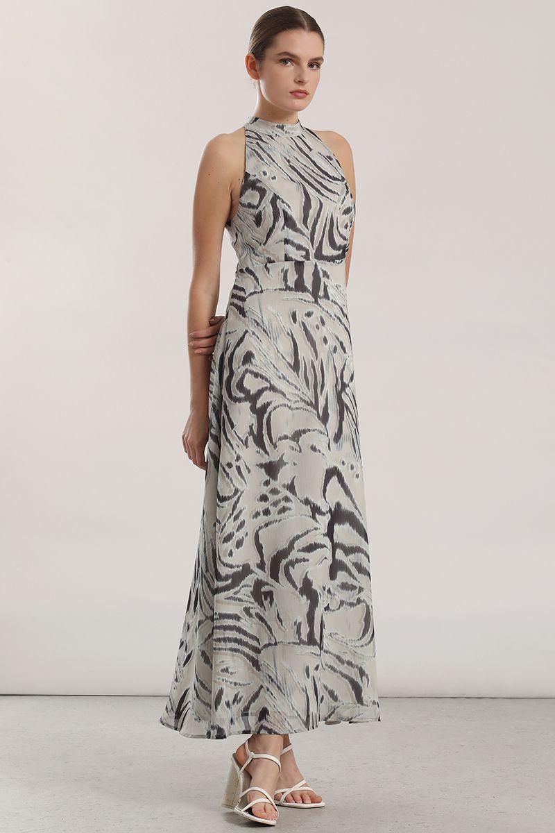 Vestido maxi gasa estampado mujer Liola negro-4