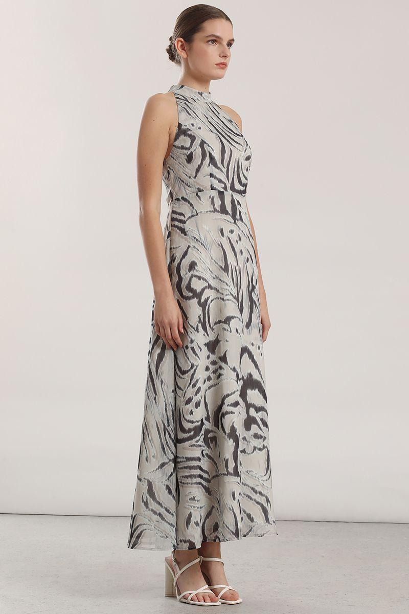 Vestido maxi gasa estampado mujer Liola negro-5