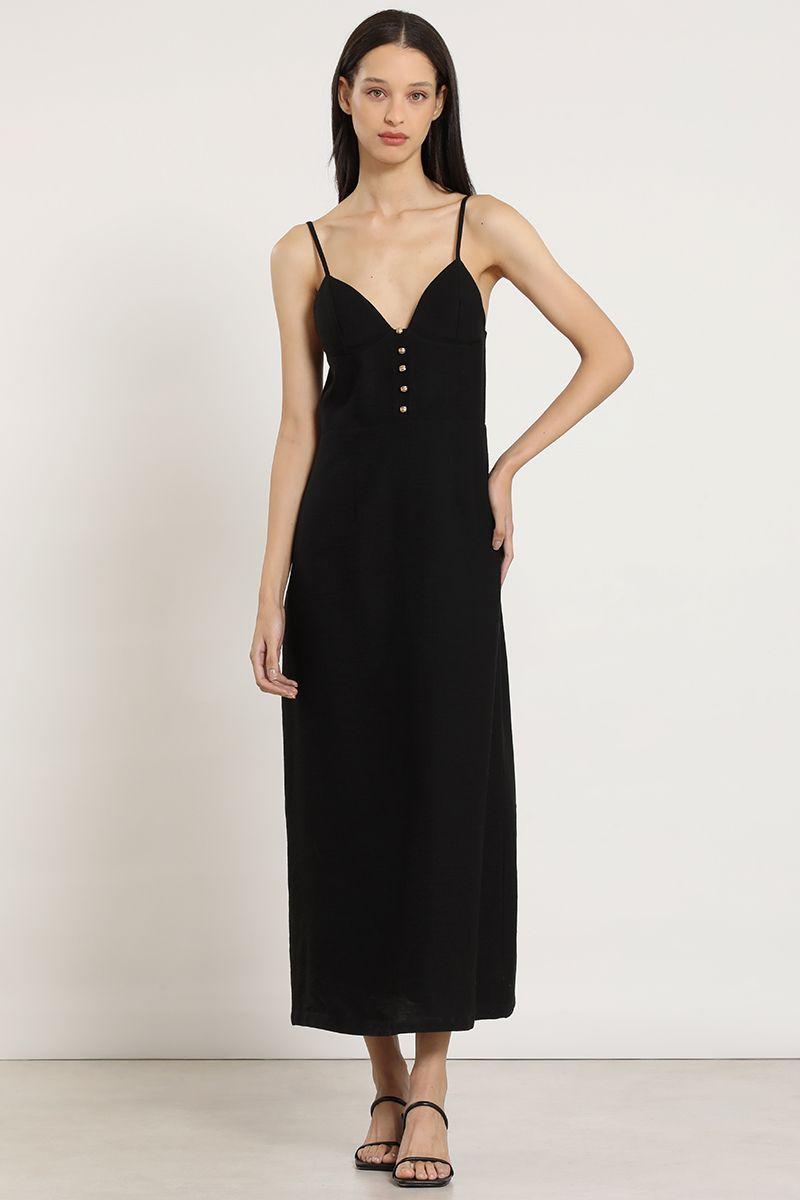 Vestido midi, pabilos, negro Liola-0