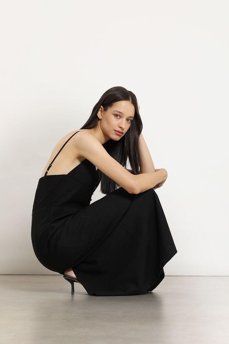 Vestido midi, pabilos, negro Liola-2