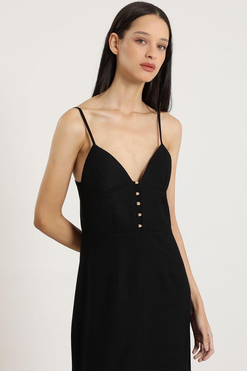 Vestido midi, pabilos, negro Liola-5