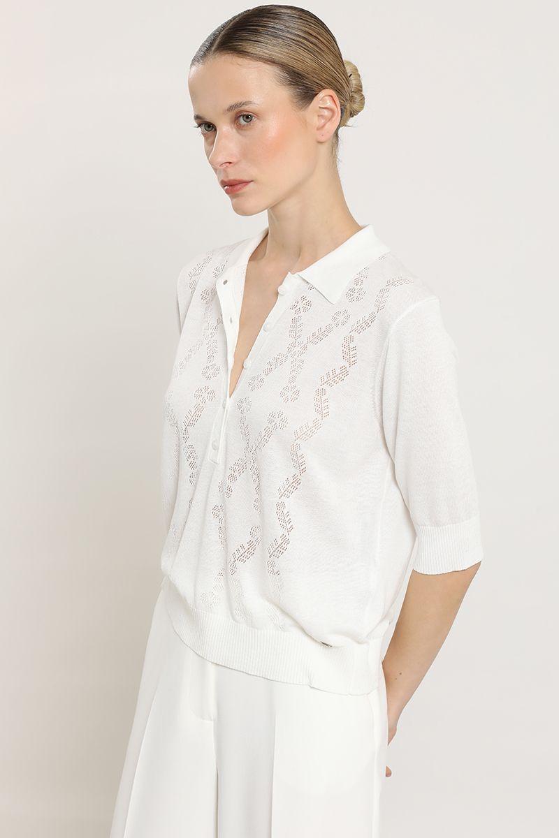 Top punto, cuello camisero, crudo Liola-2