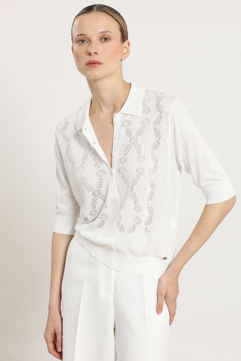 Top punto, cuello camisero, crudo Liola-3