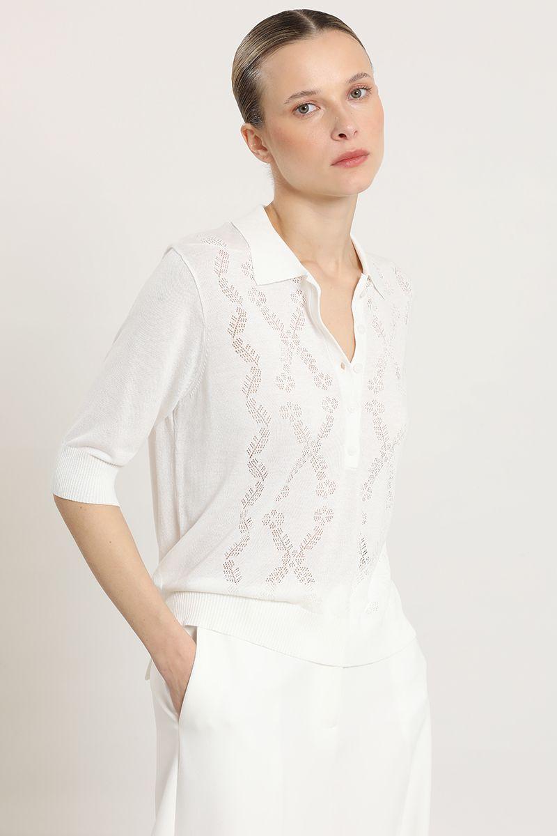 Top punto, cuello camisero, crudo Liola-4