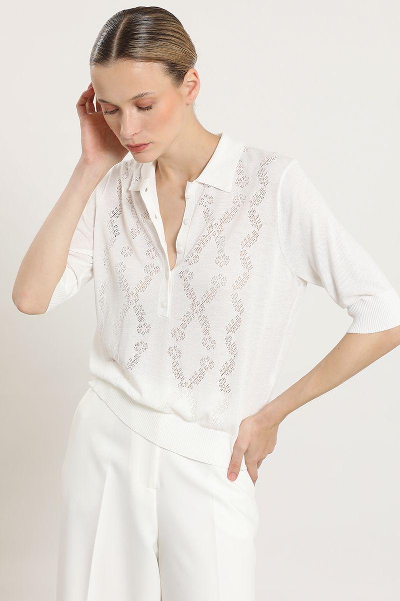 Top punto, cuello camisero, crudo Liola-5