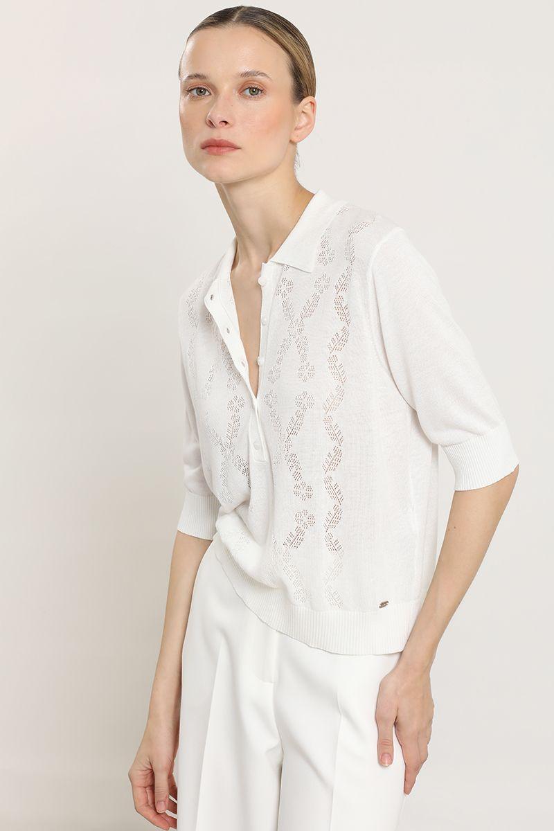 Top punto, cuello camisero, crudo Liola-6