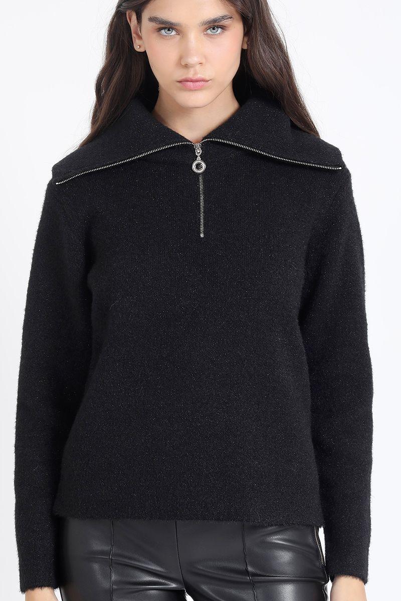 Sweater Tejido, Fantasia Piel, Hilo Metalizado, Negro Liola-0