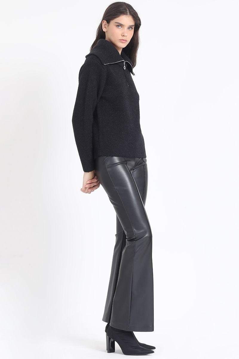 Sweater Tejido, Fantasia Piel, Hilo Metalizado, Negro Liola-1