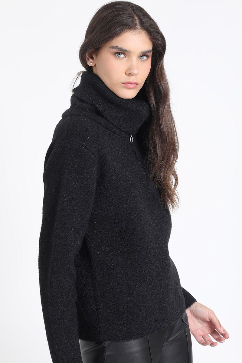 Sweater Tejido, Fantasia Piel, Hilo Metalizado, Negro Liola-3