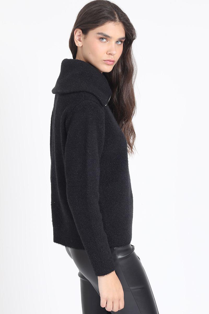 Sweater Tejido, Fantasia Piel, Hilo Metalizado, Negro Liola-5