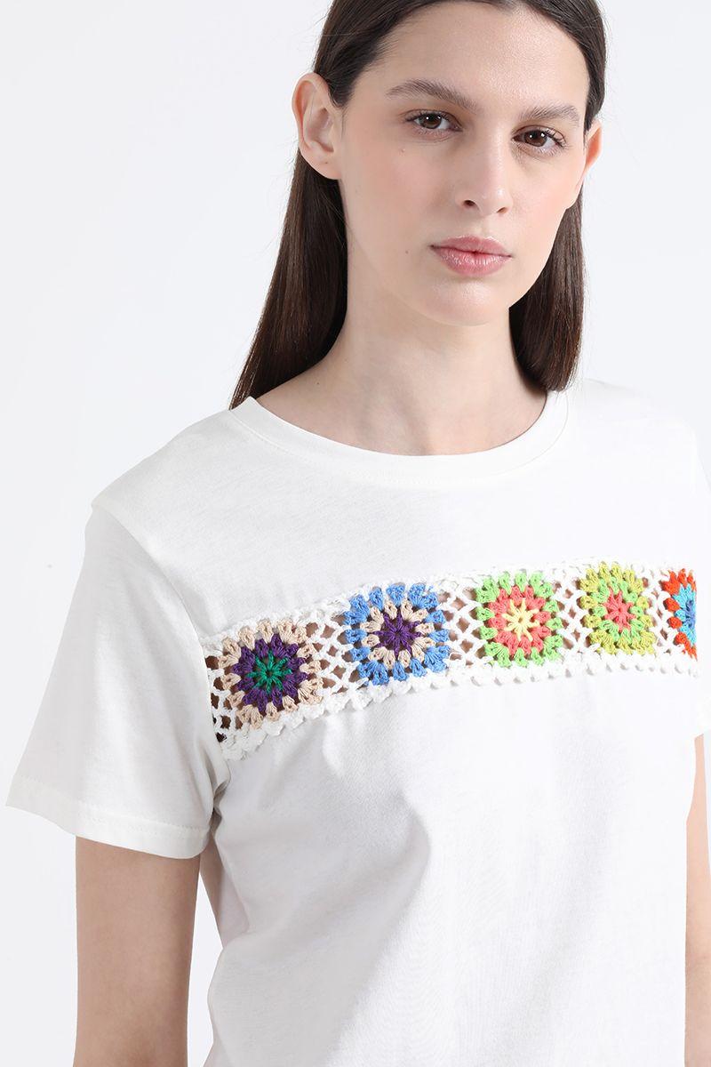 Polera Aplicación Crochet, Crudo, Colección Italia Liola-2