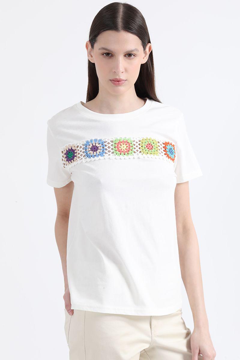 Polera Aplicación Crochet, Crudo, Colección Italia Liola-3