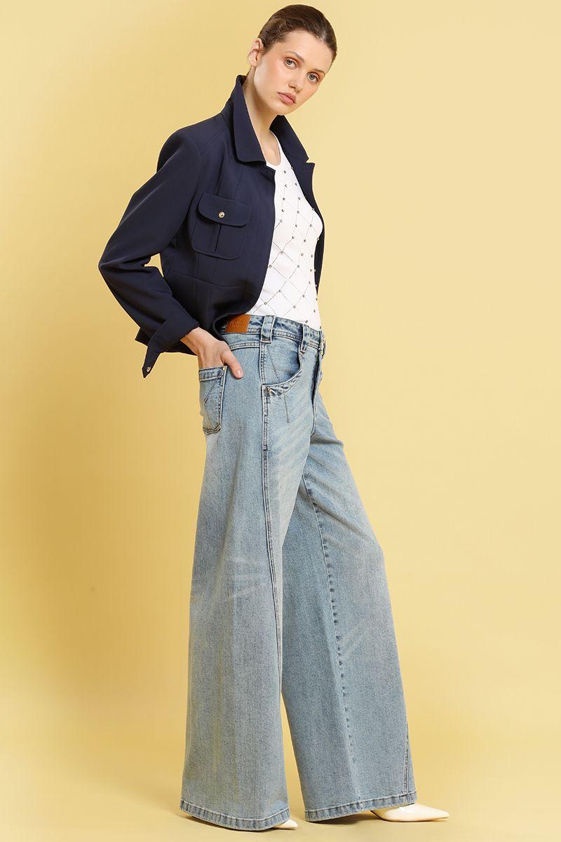 Jeans palazzo, tiro alto, celeste Liola-4