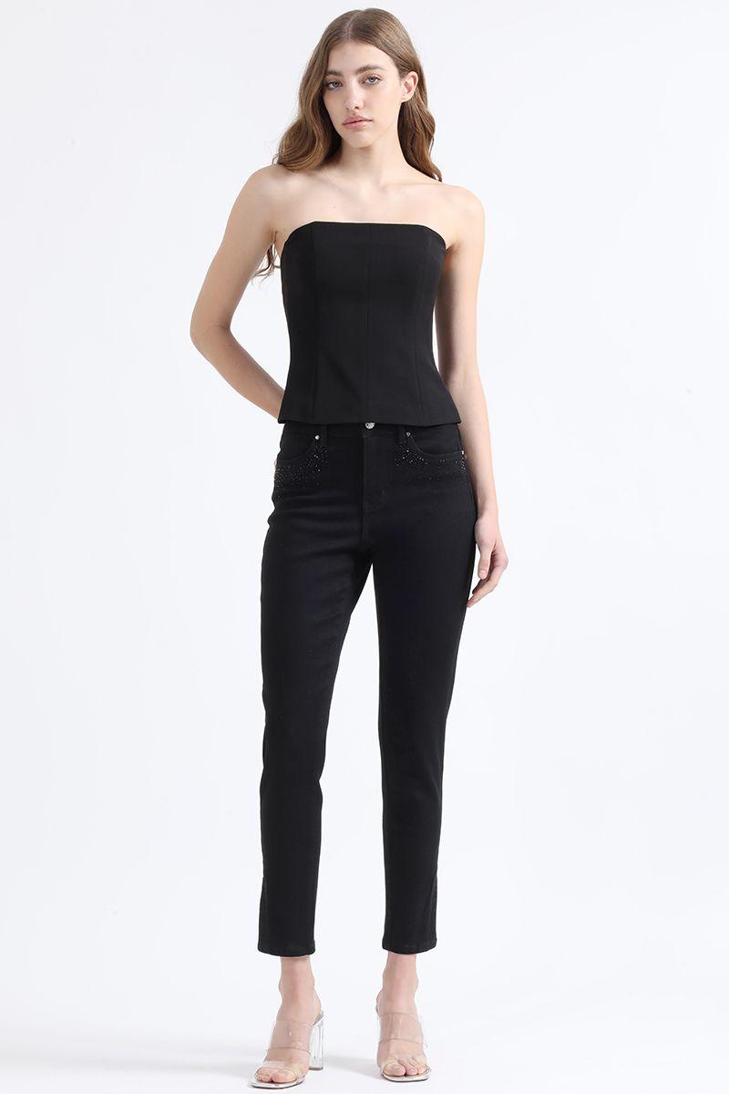 Jeans Skinny Fit, Tiro Medio, Brillos, Negro Liola-0