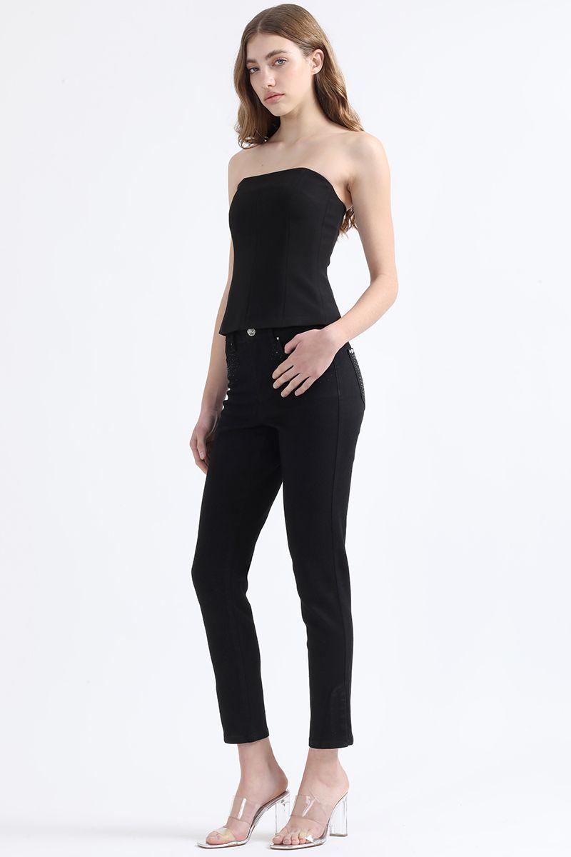 Jeans Skinny Fit, Tiro Medio, Brillos, Negro Liola-1