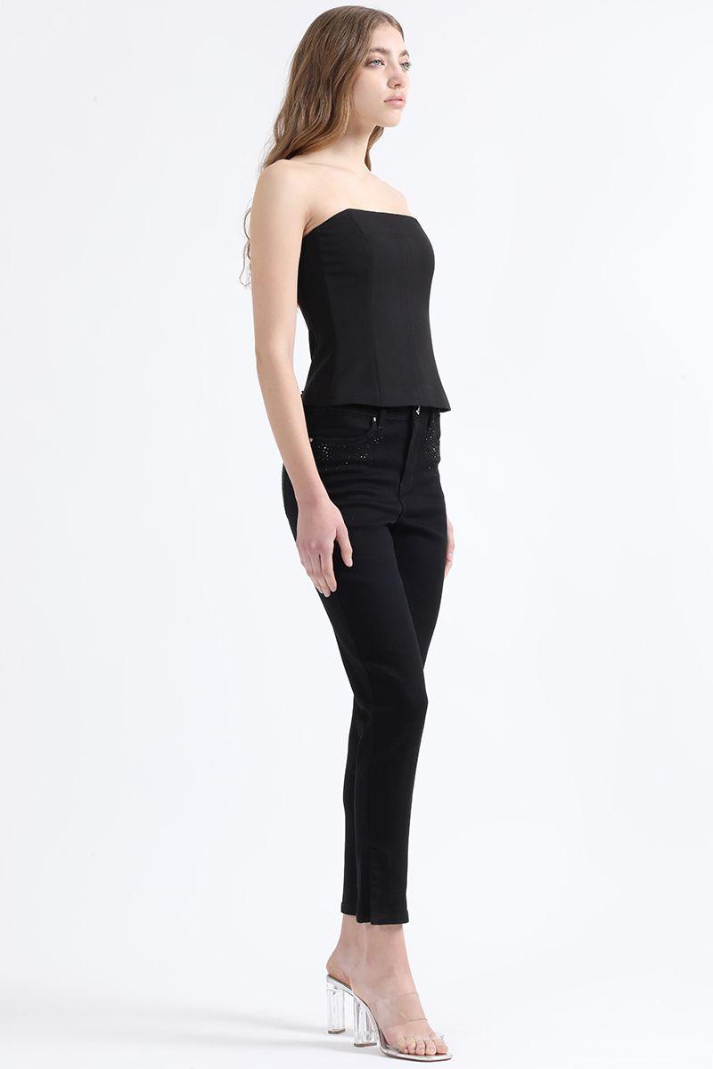 Jeans Skinny Fit, Tiro Medio, Brillos, Negro Liola-3