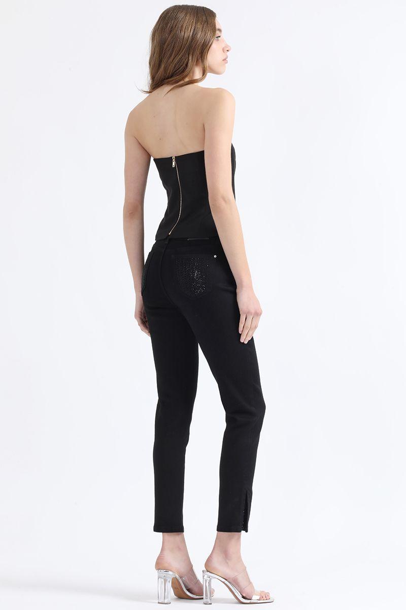 Jeans Skinny Fit, Tiro Medio, Brillos, Negro Liola-4