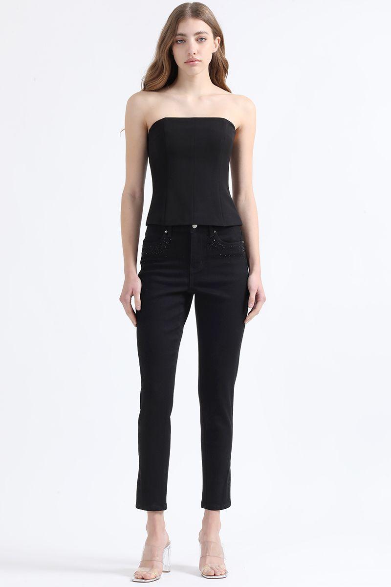 Jeans Skinny Fit, Tiro Medio, Brillos, Negro Liola-5