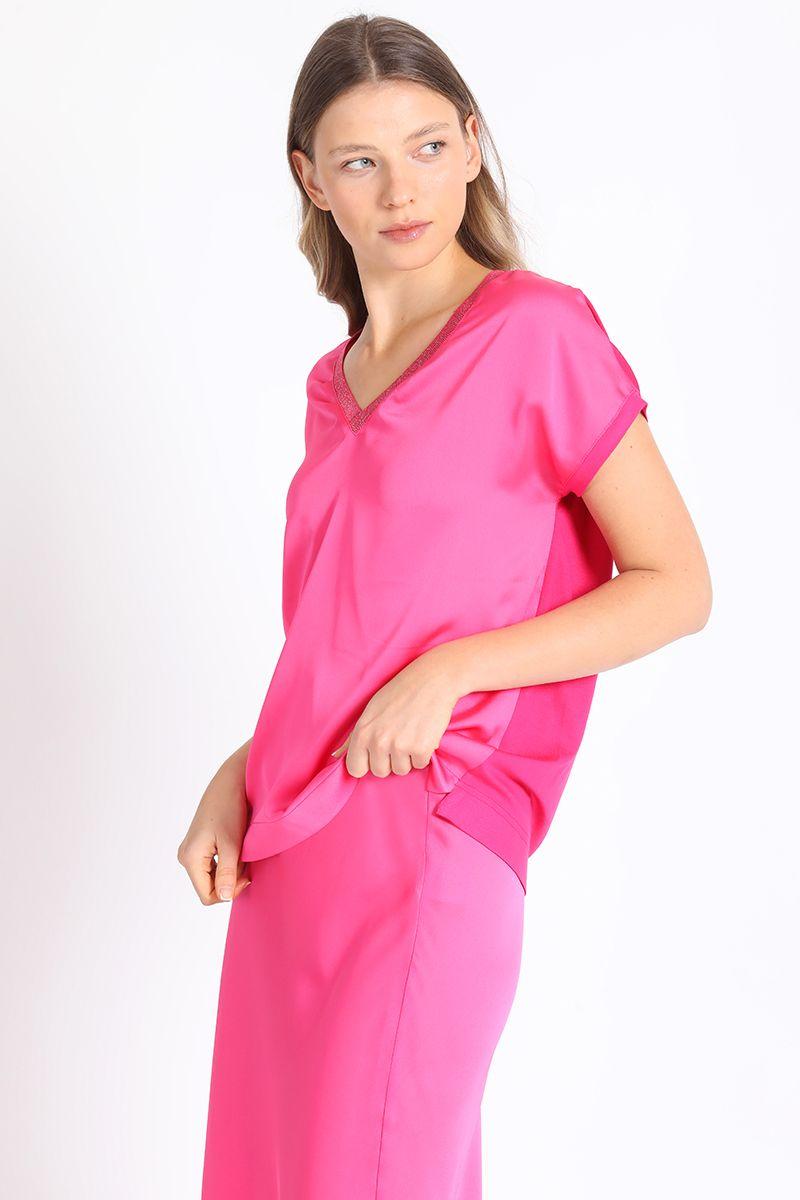 Polera Satin Mix, Fucsia Liola-0