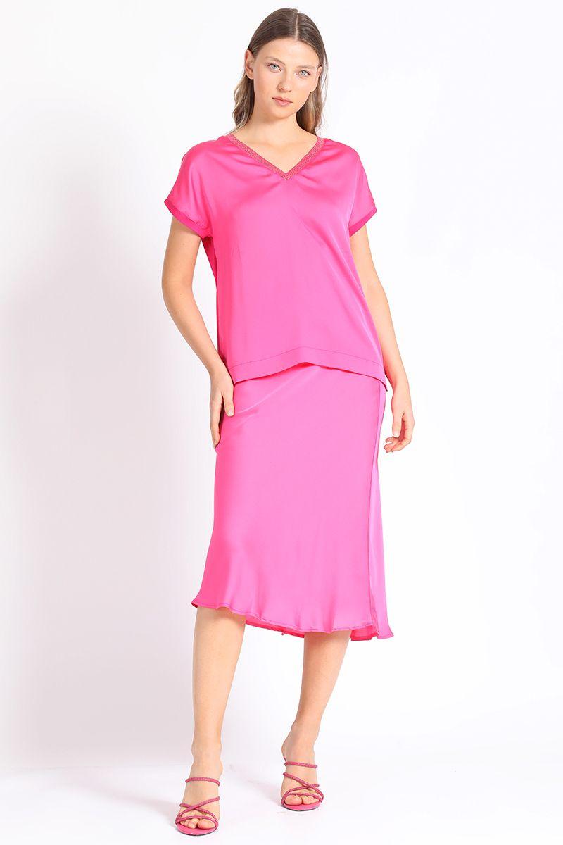 Polera Satin Mix, Fucsia Liola-1
