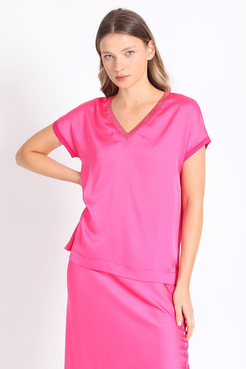 Polera Satin Mix, Fucsia Liola-2