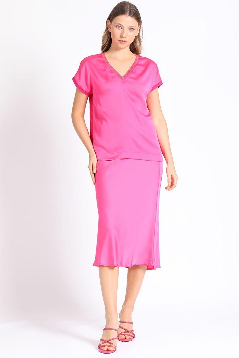 Polera Satin Mix, Fucsia Liola-5