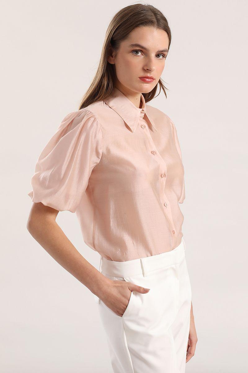 Blusa semitransparente manga globo Liola mujer rosa-2