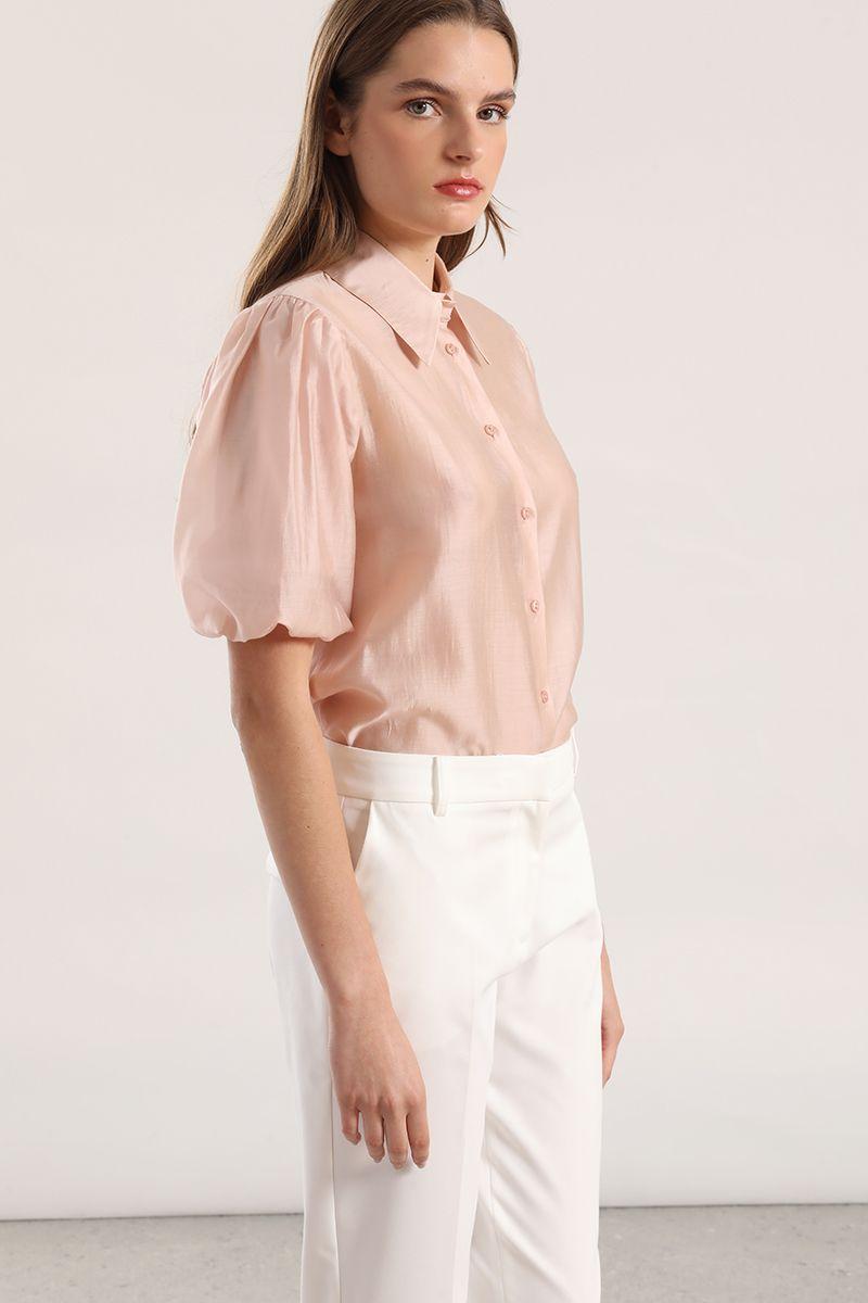 Blusa semitransparente manga globo Liola mujer rosa-3