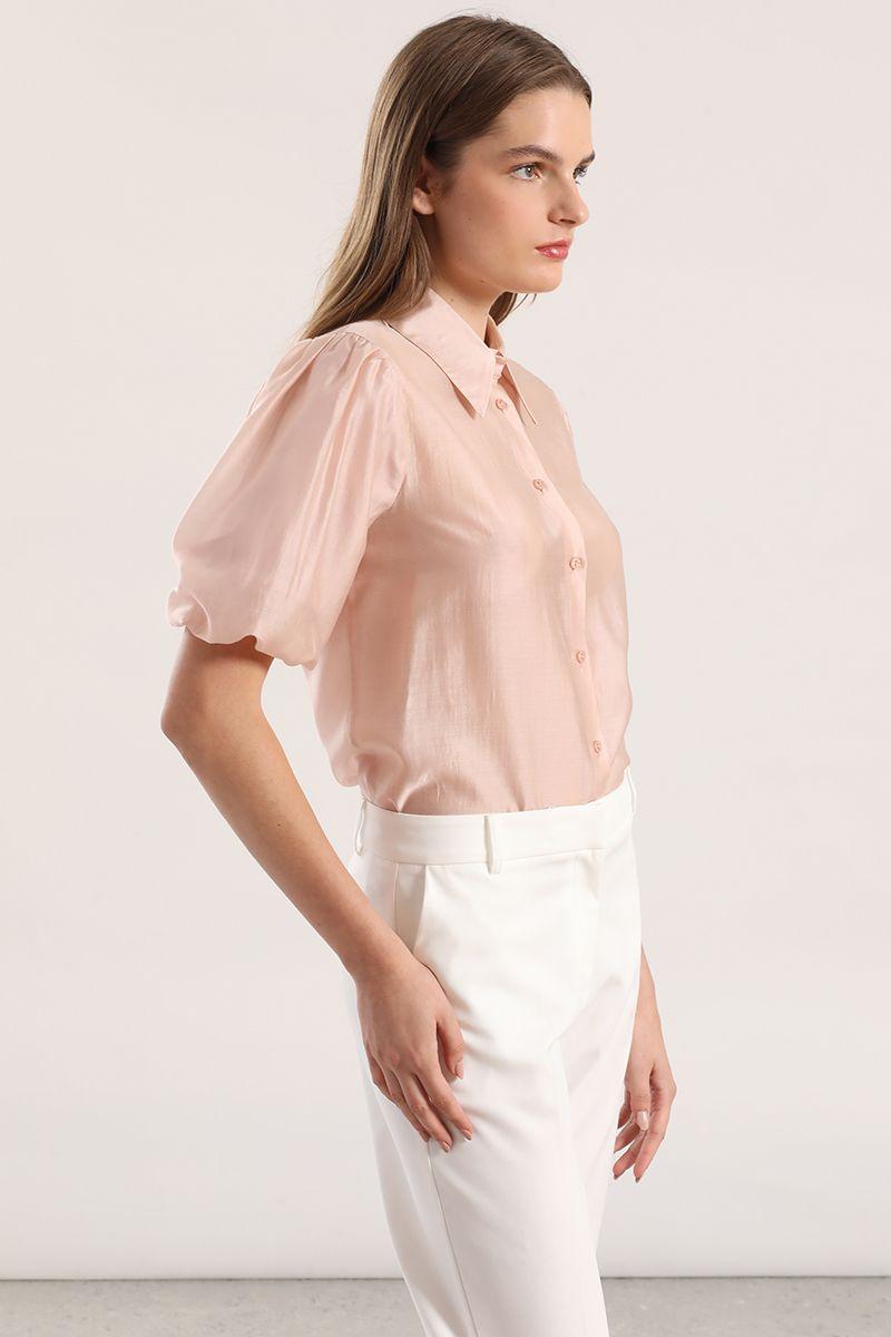 Blusa semitransparente manga globo Liola mujer rosa-4