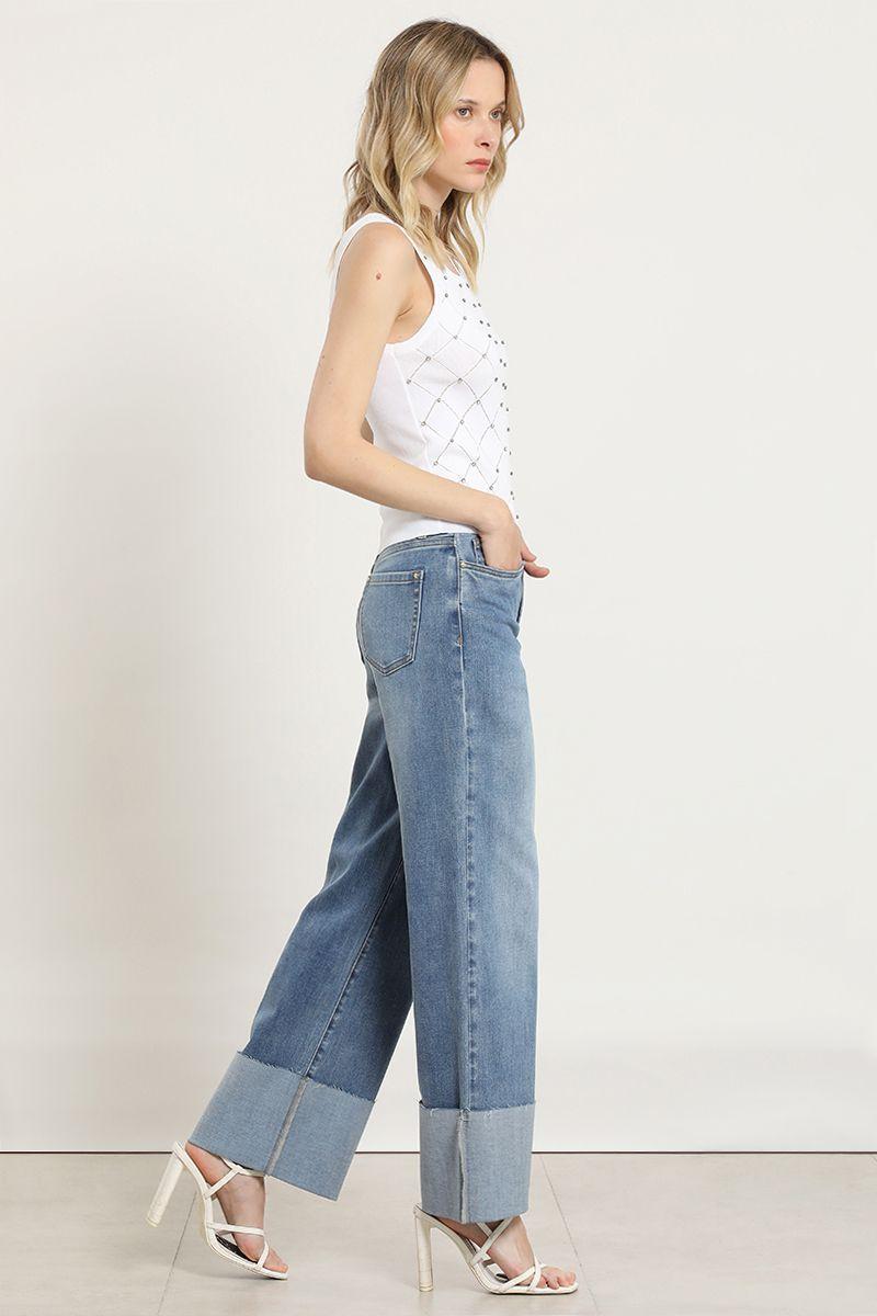 Jeans straight, tiro medio, azul Liola-4